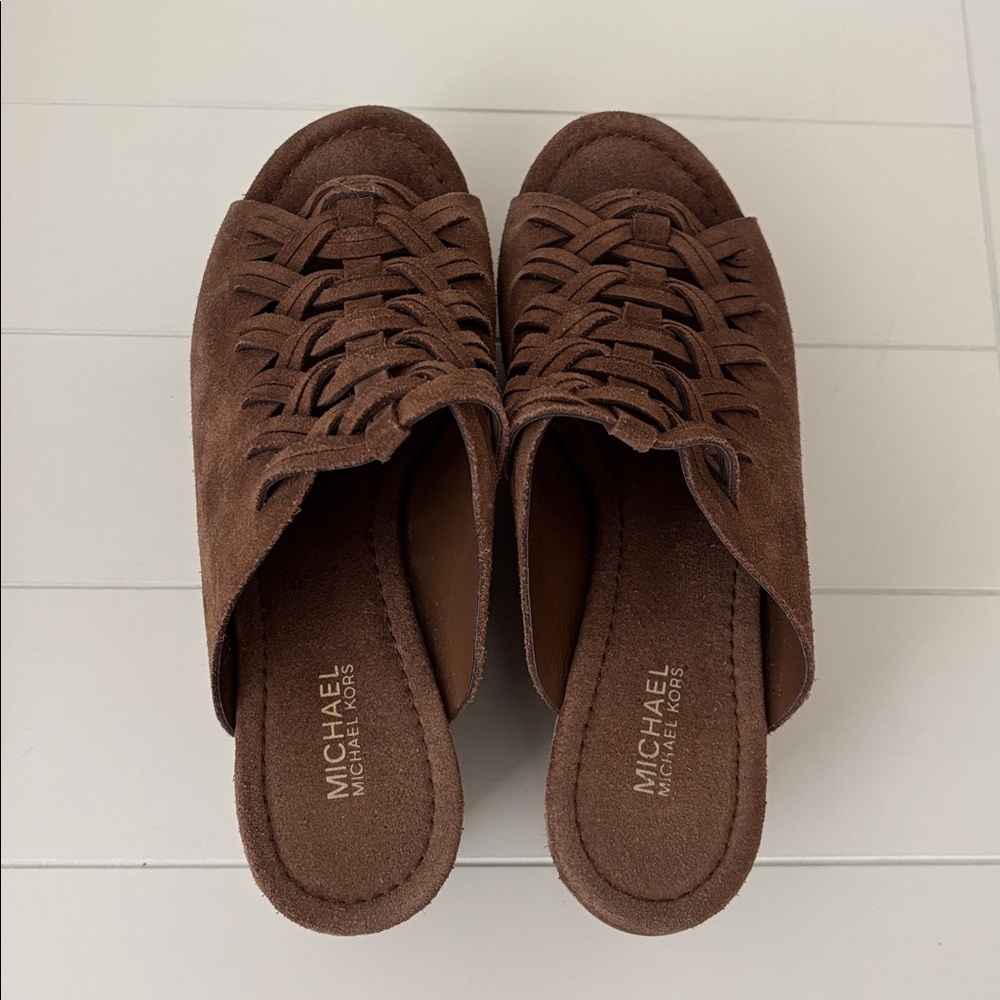 Michael Kors Brown Suede Block Heel Sandals